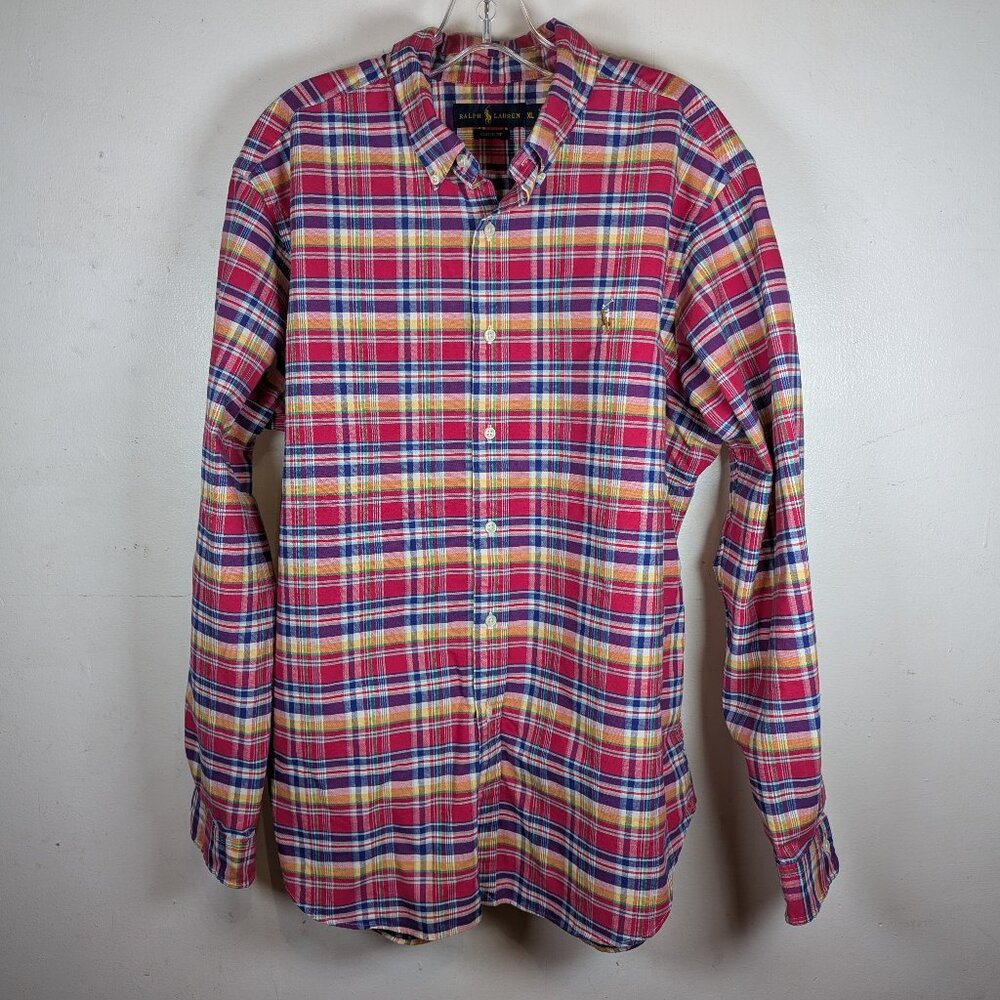 Ralph Lauren Men's XL Classic Fit Multicolor Plaid LS Button Down Color Pony